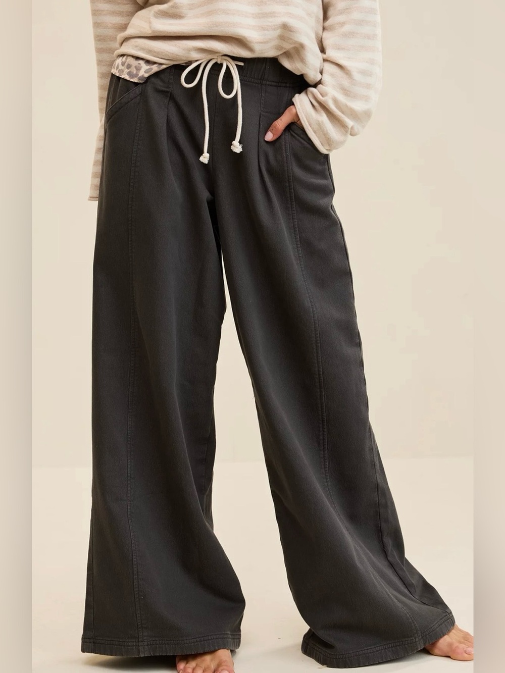 Aerie Daydream Denim Stretch Trouser Size L Gray Wide Leg Pull On High Rise Pant